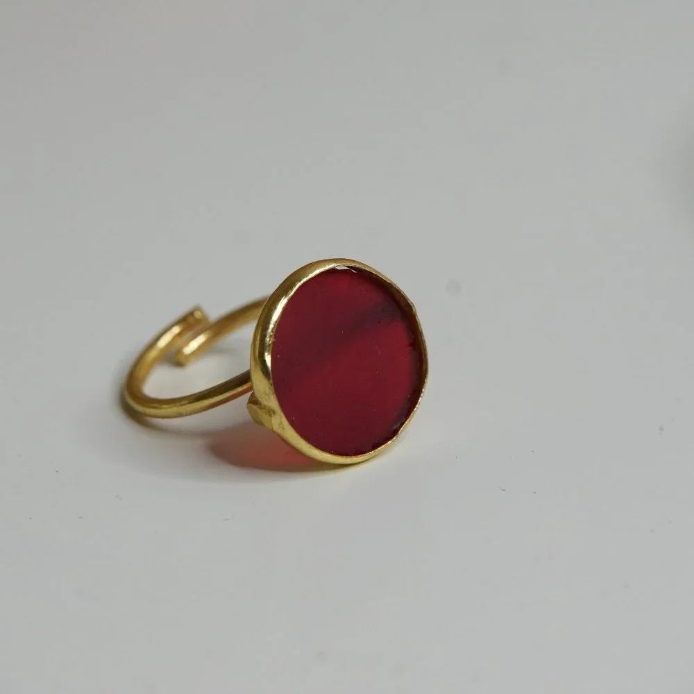 Zara Gold Ring with Deep Red Round Accent